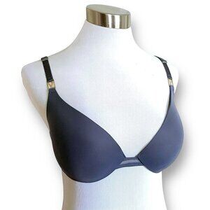 Victorias Secret 32DD Uplift Plunge Bra Gray Padded Underwire Multiway Straps